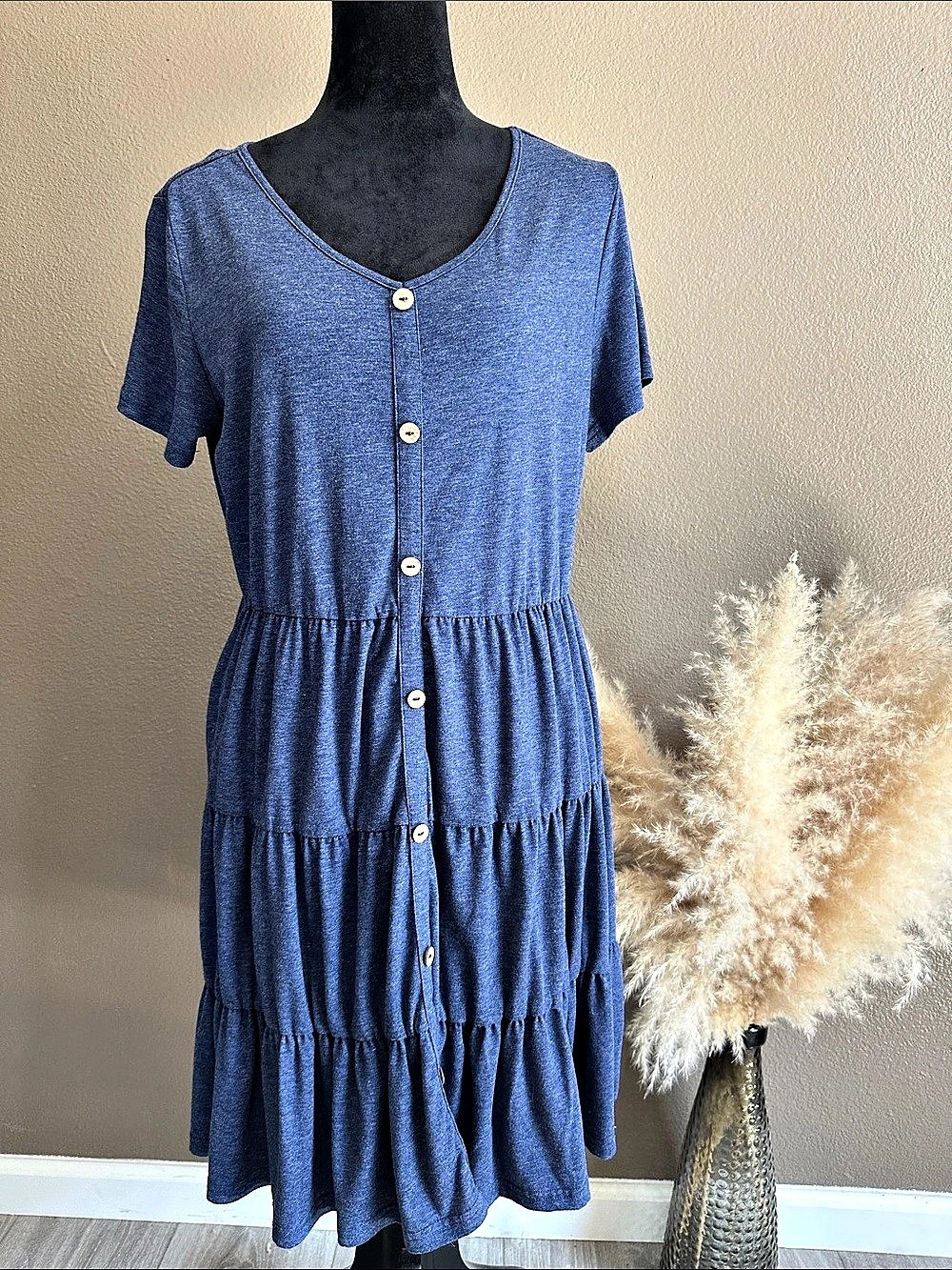 Blue Button-Front Midi Dress Size XL